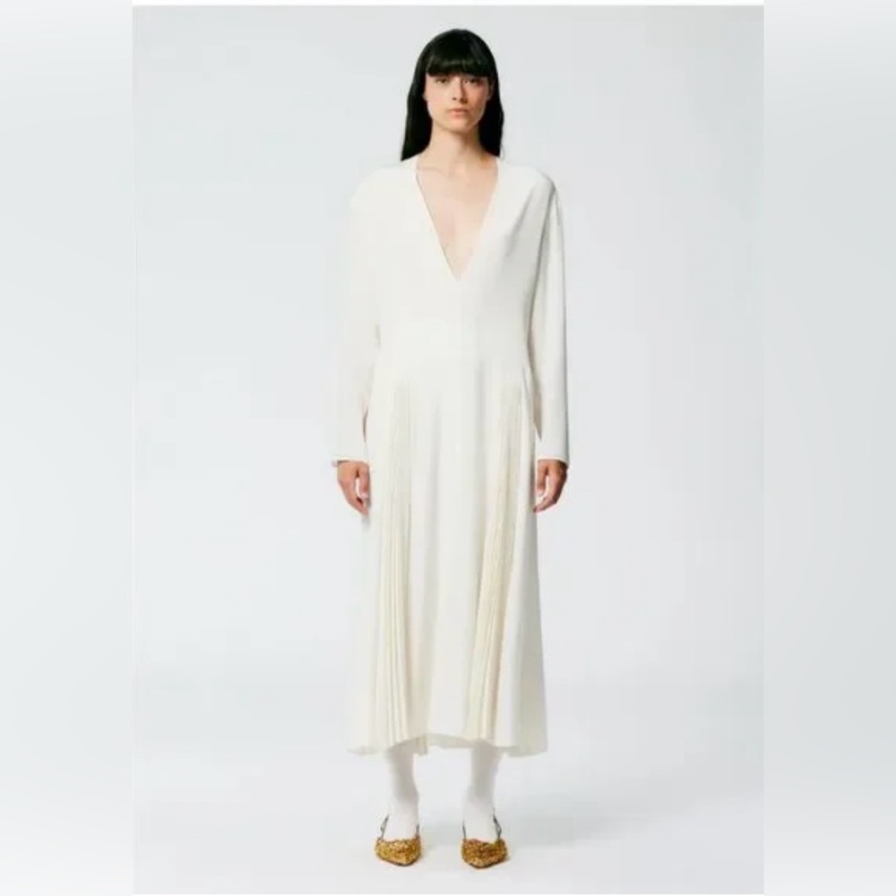 Tibi Silk Cream Long Sleeve Dress
